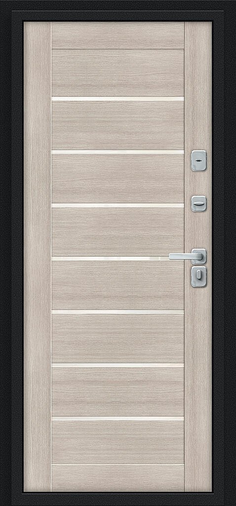 Входная дверь Thermo Техно Д2/BChrome, Букле черное/Cappuccino Melinga